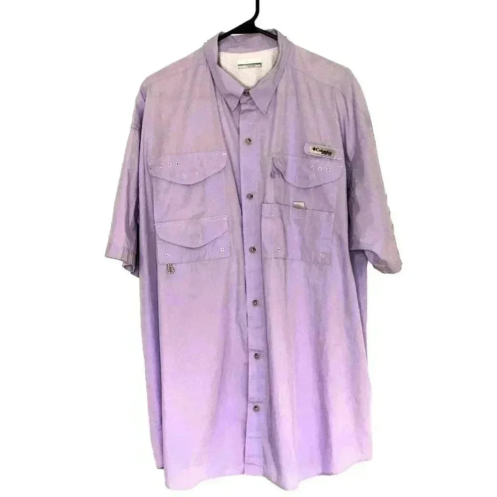 Columbia PFG mens vented fishing shirt XL short sleeve lavender flaw